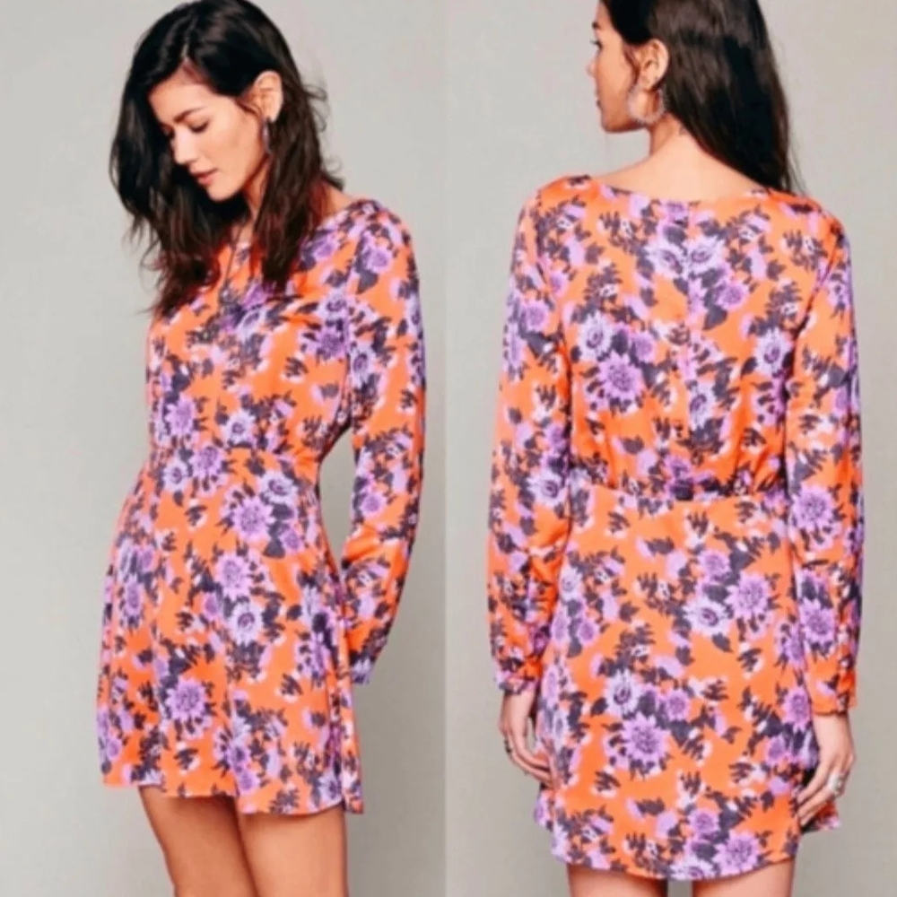 Free People Floral Orange and Purple Women's Dress